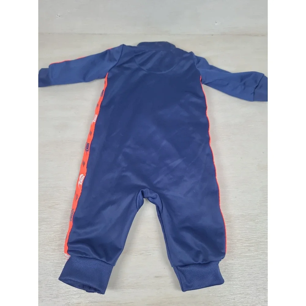 Nike Baby Boys Navy Blue‎ Orange Logo Tape Full Zip Tracksuit Coverall Rpmper